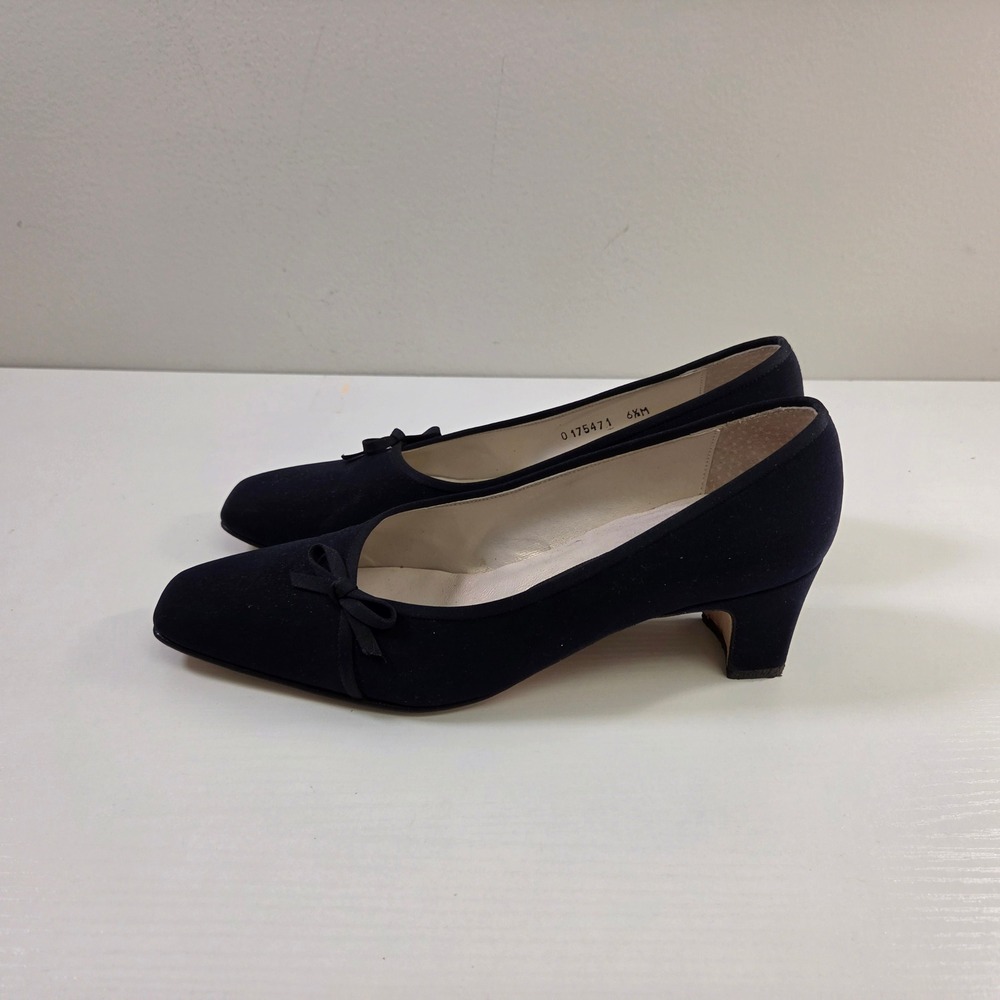 Nina Comfort Navy Blue Square Toe Bow Block Heel Pumps Made in Spain 6.5M - Picture 3 of 9